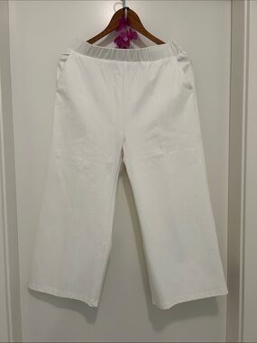 White Wide-Leg Elastic Waist Pants